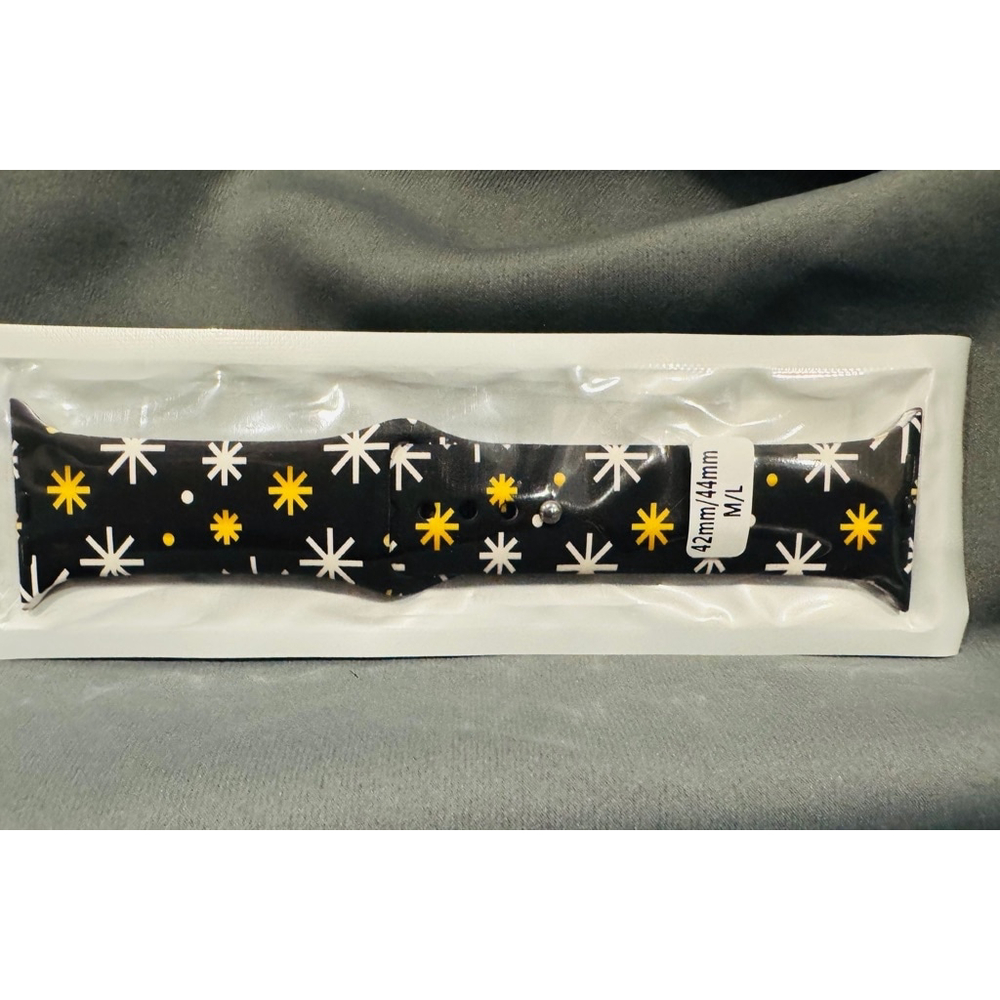 Watch Band, Size 42/44 (M/L), in Festive Black & Gold NEW